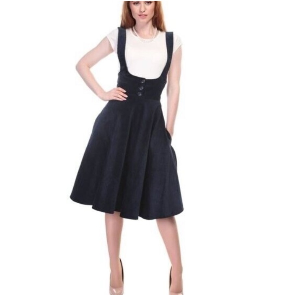 Aida Zak London Women's Modcloth Natalia Navy Blue Corduroy Skirt Size M